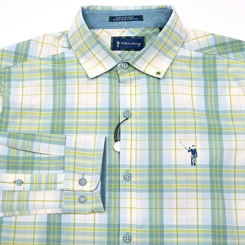 William Murray Shirt Mens S Golf Performance Vented Plaid Button Up Stretch NWT